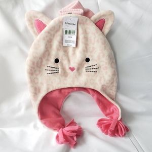 Sold🆕️Joe Boxer pink kitty hat and mittens set Adorable pink kitty set
